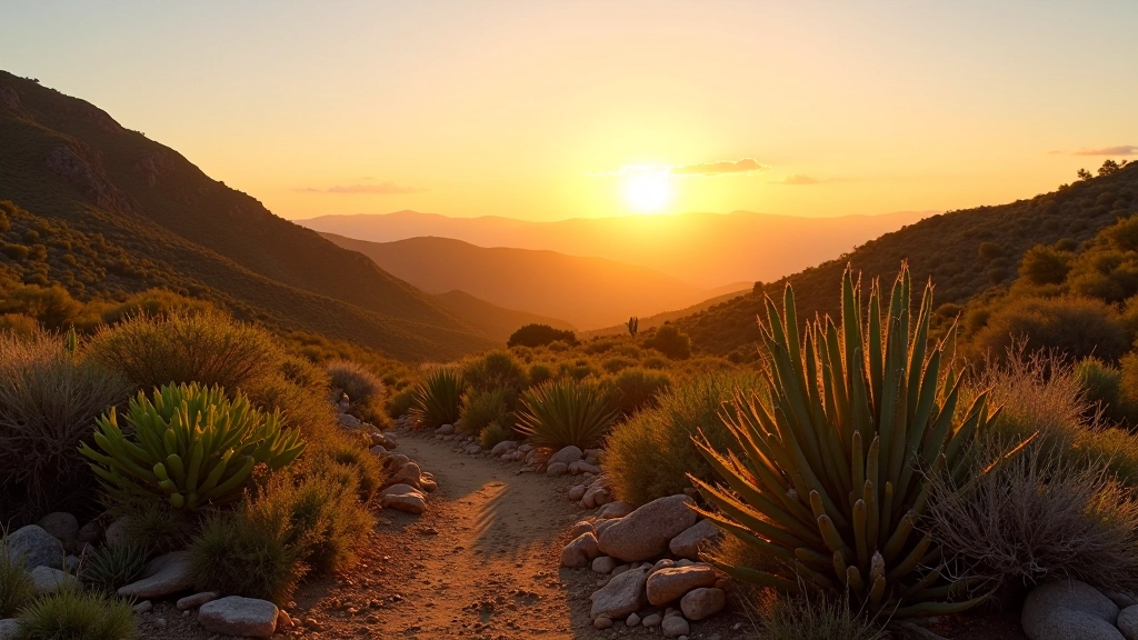 Paisaje panorámico del Bosque Seco de Guánica al atardecer con colores cálidos